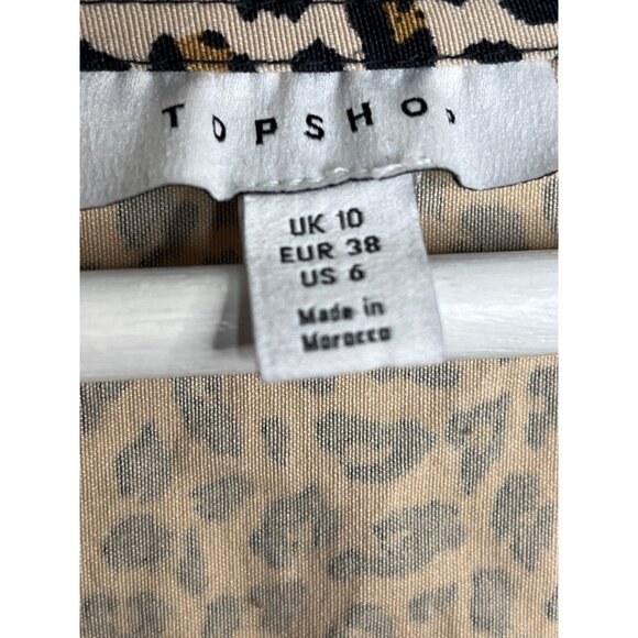 Topshop Leopard Print Puff Sleeve Fit & Flare Mini Dress Brown Tan Sz 6 - Picture 8 of 12